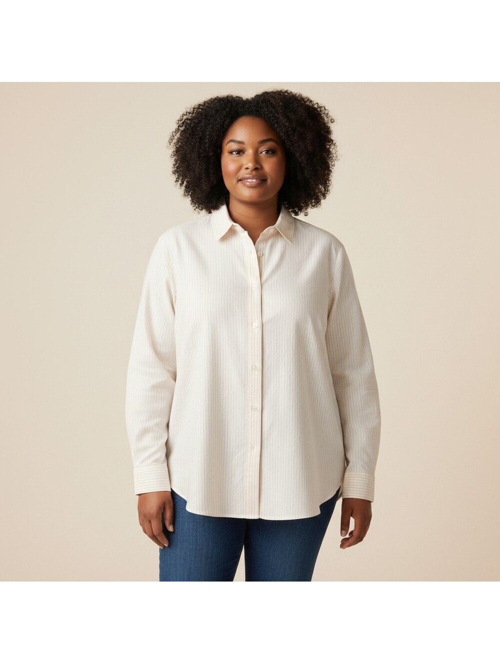 St. John's Bay Shirt Women XL White Striped Button Up Collared Long Sleeve